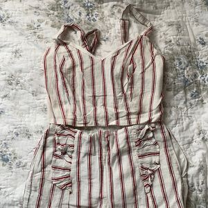 Red blue and cream striped two-piece
